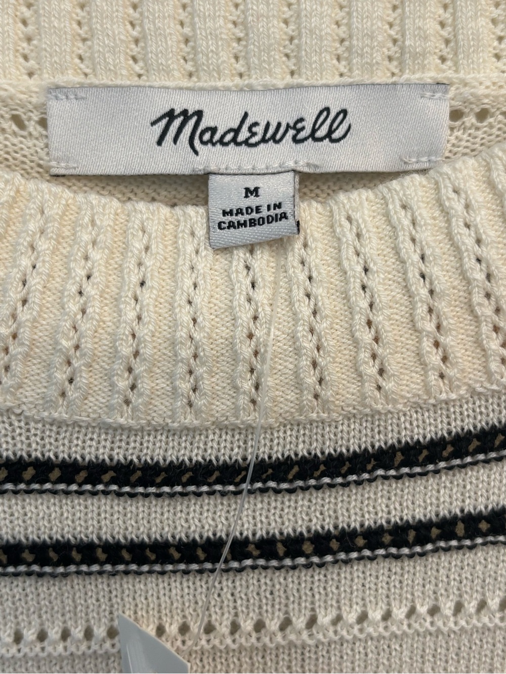 Madewell 100% Cotton Striped Crewneck Sweater in Cream and Black Size M - Picture 5 of 7